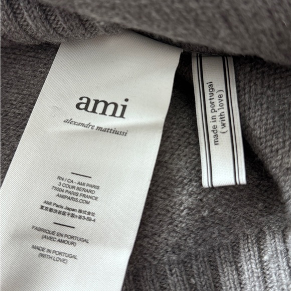 AMI Paris De Coeur Red Heart Intarsia Wool Sweater Grey Oversized Medium Unisex - Picture 8 of 15